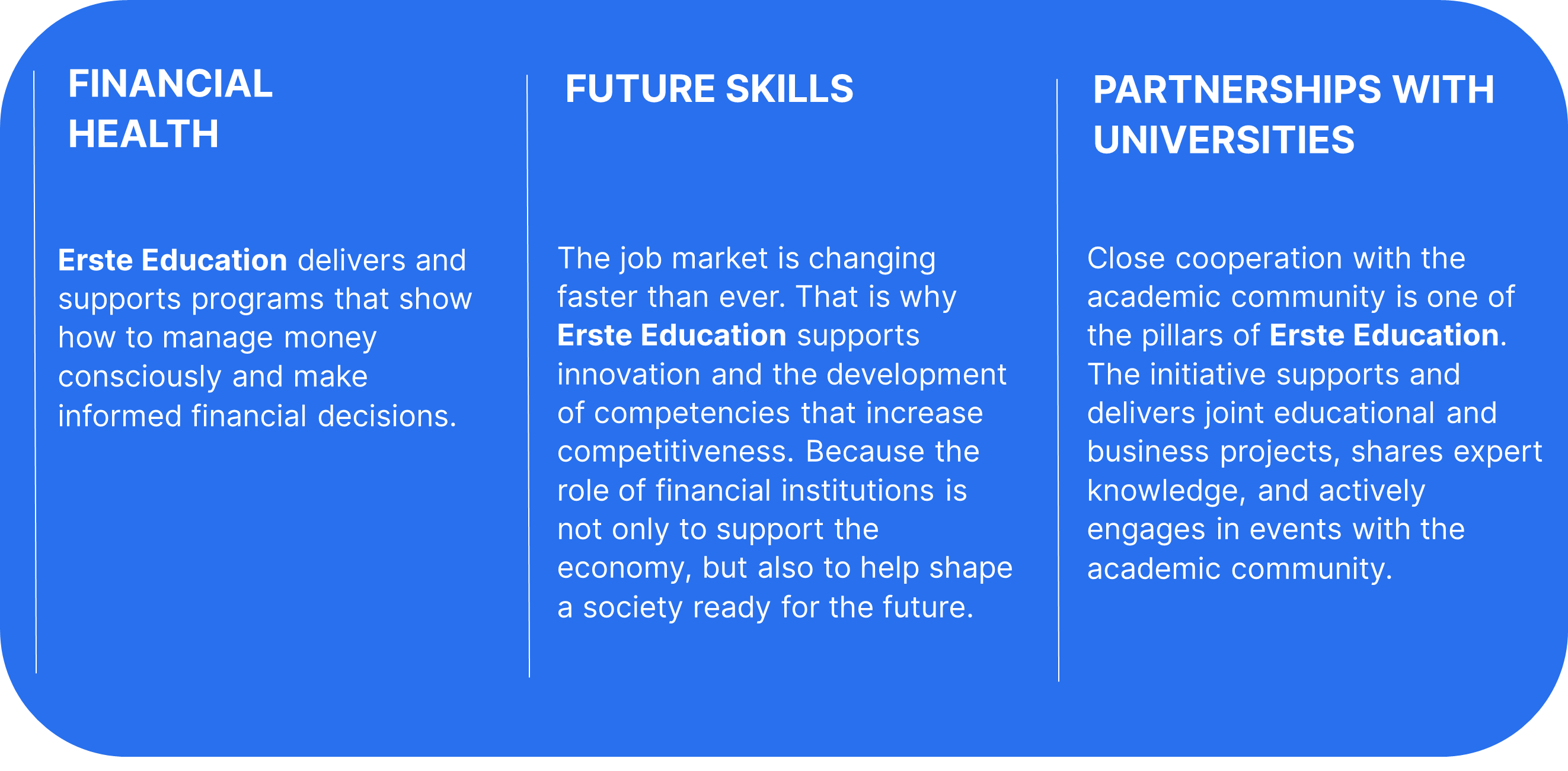 Areas of activity of Erste Education